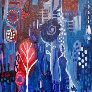 Dynamic Blue and Red Abstract Painting
